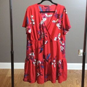 1XL SHEIN red faux wrap ruffle dress
